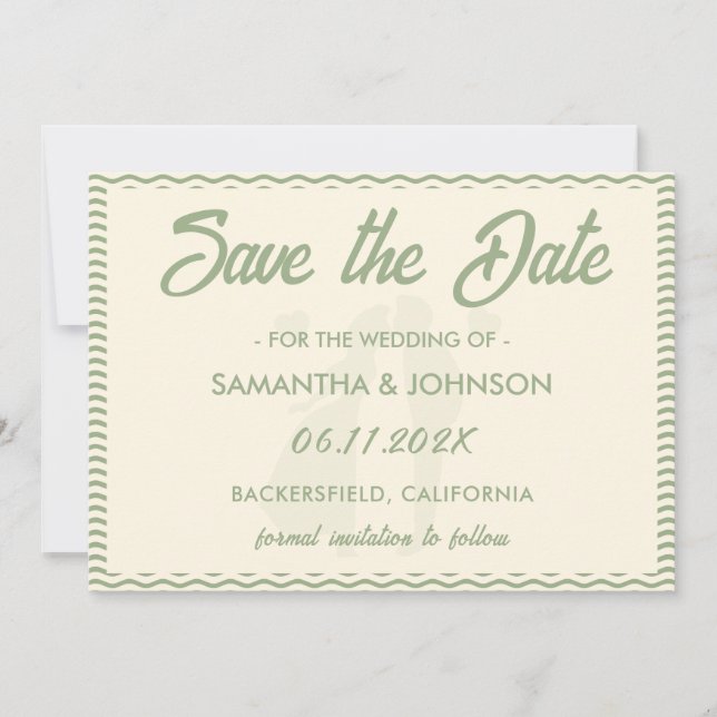 Reserve A Data Casamento Moderno com Listras Onduladas em Verde S (Frente)