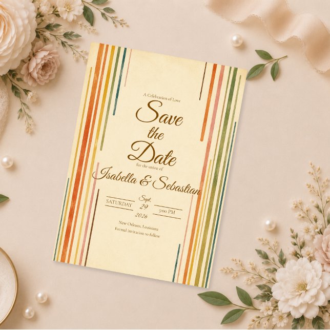 Reserve A Data Casamento Moderno com Listras Retro (Criador carregado)