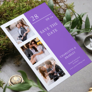 Reserve A Data Casamento Moderno com Quatro Fotos em Ametista