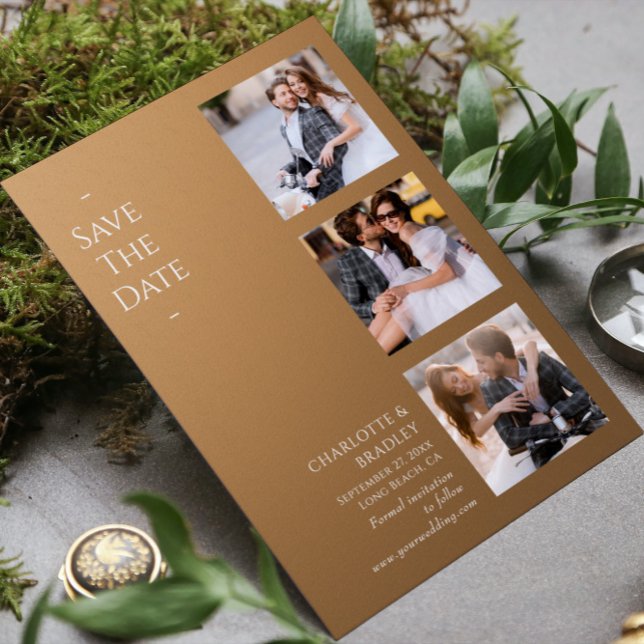 Reserve A Data Casamento Moderno com Quatro Fotos Marrom (Criador carregado)