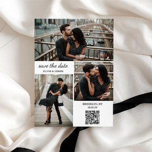 Reserve A Data Casamento Moderno com Três Fotos e Código QR