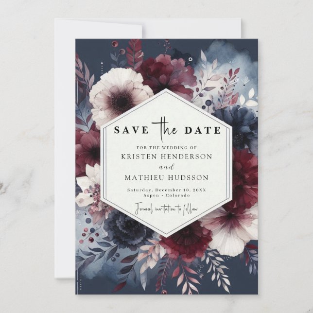 Reserve A Data Casamento Moderno da Chic Burgundy (Frente)