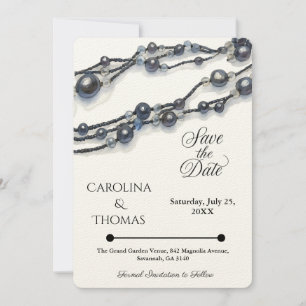 Reserve A Data Casamento Moderno de Cor de Água Pearl Azul-Marinh