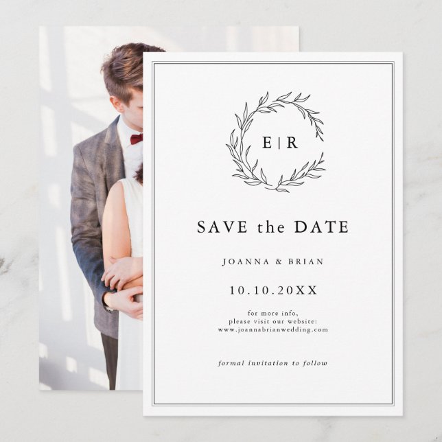 Reserve A Data Casamento Moderno de Foto Branca e Preta Minimalis (Frente/Verso)