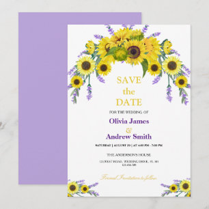 Reserve A Data Casamento Moderno de Girassóis e Lavanda - Salve a