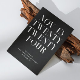 Reserve A Data Casamento Moderno de Gravata Preta. Minimalista Fo