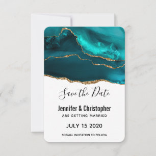 Reserve A Data Casamento Moderno de Na moda Teal Dourado e Agato 