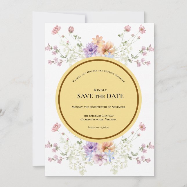 Reserve A Data Casamento moderno de primavera com flores silvestr (Frente)