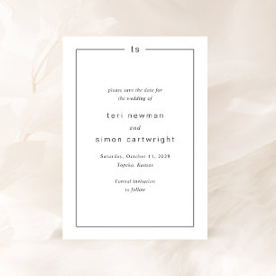 Reserve A Data Casamento Moderno do Monograma Branco e Preto eter