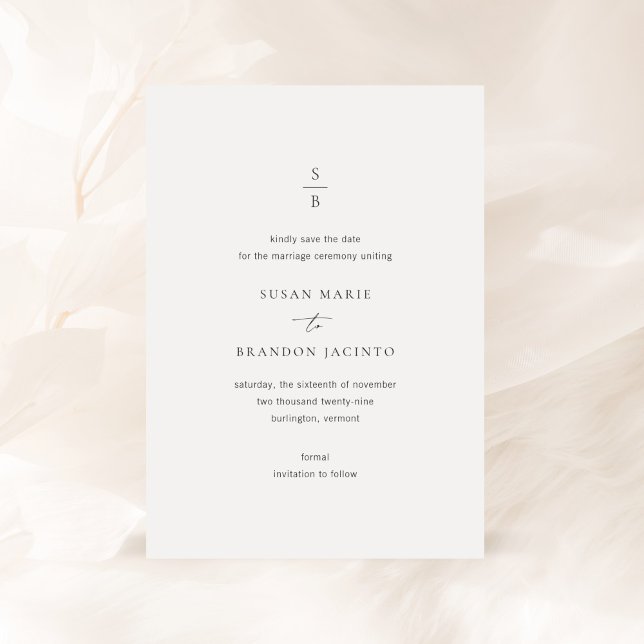 Reserve A Data Casamento Moderno do Monograma Branco e Preto Limp (Criador carregado)