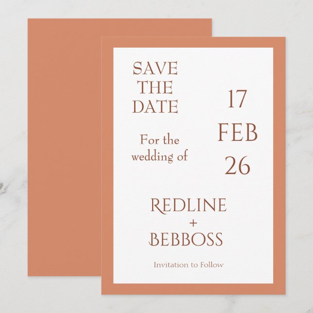 Reserve A Data Casamento Moderno e Elegante em Cobre Brilhante (Frente/Verso)