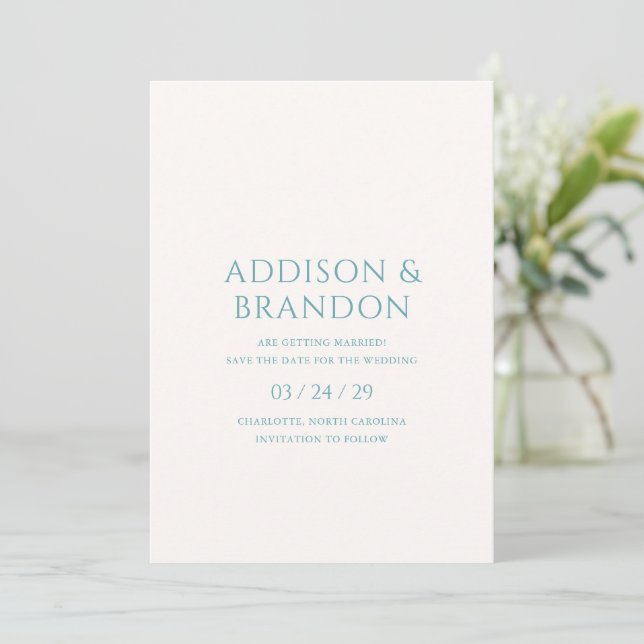 Reserve A Data Casamento Moderno e Elegante em Verde Água (Em pé/Frente)