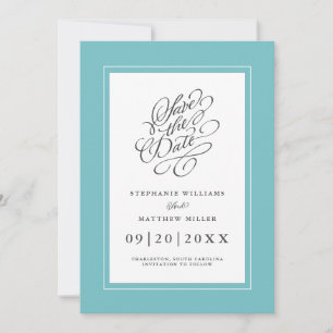 Reserve A Data Casamento Moderno Elegante Azul Água