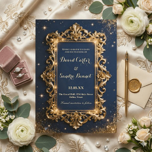 Reserve A Data Casamento Moderno Elegante Dourado Real e Azul Mar
