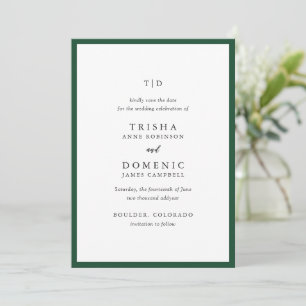 Reserve A Data Casamento Moderno Elegante Emerald Green Monograma