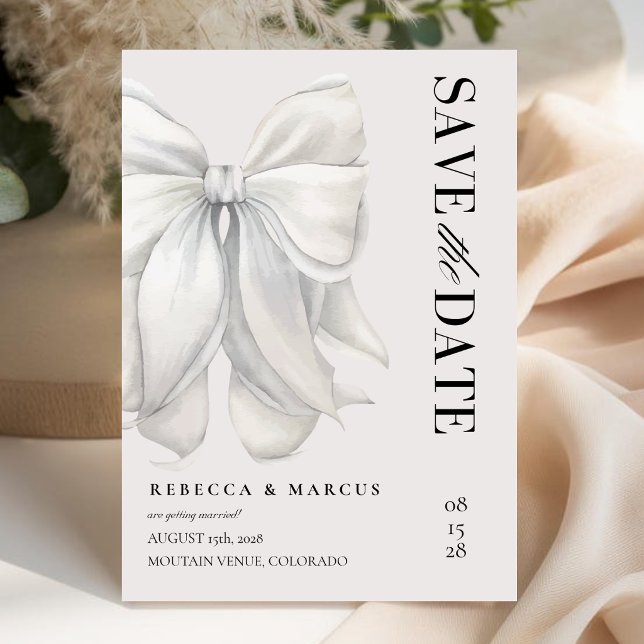 Reserve A Data Casamento Moderno Elegante Marfim Coquette Laço Br (Criador carregado)