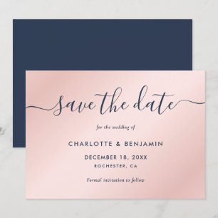 Reserve A Data Casamento Moderno em Azul Marinho e Rosa Choque co