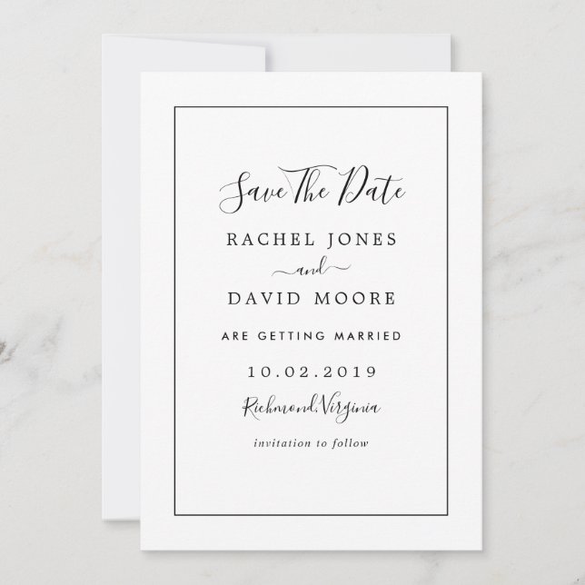 Reserve A Data Casamento Moderno em Preto e Branco (Frente)