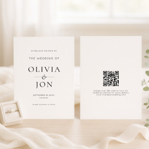 Reserve A Data Casamento Moderno em Preto e Branco com Código QR