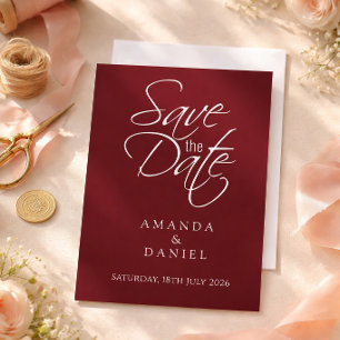 Reserve A Data Casamento Moderno em Tonalidades de Borgonha Profu