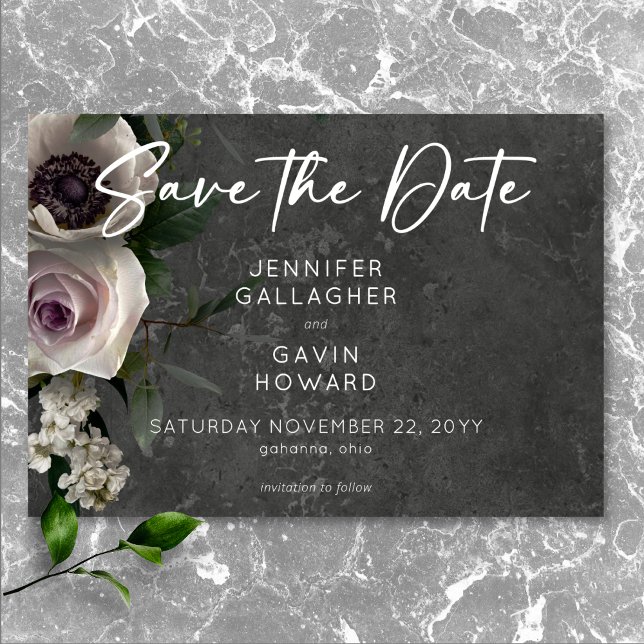 Reserve A Data Casamento Moderno Floral Elegante de Cinzas de Car (Charcoal Gray Elegant Floral Modern Wedding Save The Date)