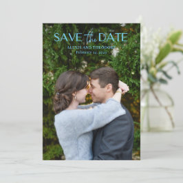 Reserve A Data Casamento Moderno Foto Azul Chic