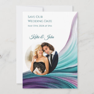 Reserve A Data Casamento Moderno - Foto-Roxo e Teal-
