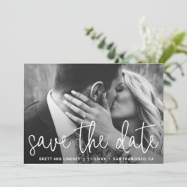 Reserve A Data Casamento Moderno Fotográfico Simples Script Branc