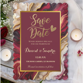 Reserve A Data Casamento Moderno Mármore em Burgundy Chic Dourado