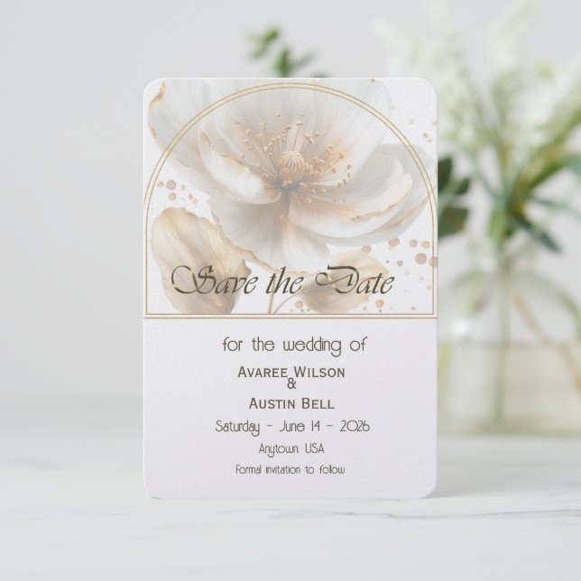 Reserve A Data Casamento Moderno Minimalista Dourado e Branco (Em pé/Frente)