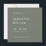 Reserve A Data Casamento moderno minimalista elegante mix & match<br><div class="desc">Anuncie seu dia especial com elegância e simplicidade com este cartão Save The Date minimalista com fontes sans serif brancas nítidas sobre um fundo cinza-oliva sofisticado. Misture e combine com peças coordenadas para um conjunto de convites coeso. Crie memórias atemporais com este design versátil. Compre agora para dar um toque...</div>