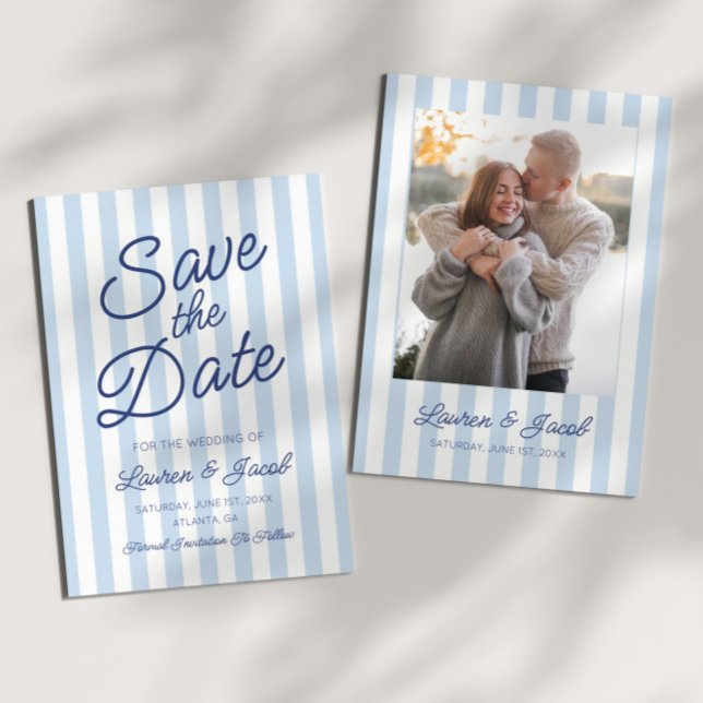 Reserve A Data Casamento Moderno Minimalista Listras Azuis (Criador carregado)
