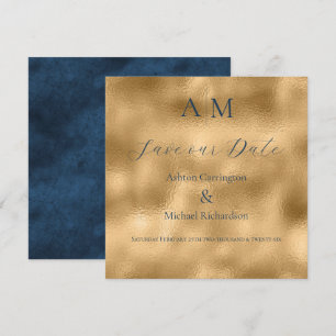 Reserve A Data Casamento Moderno Monograma Ouro Azul 