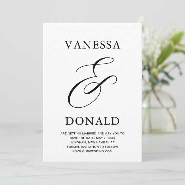 Reserve A Data Casamento Moderno Preto e Branco de Vanessa (Em pé/Frente)