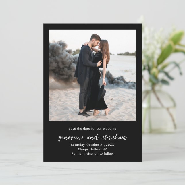 Reserve A Data Casamento Moderno Preto Foto Limpa (Em pé/Frente)