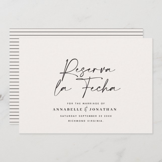 Reserve A Data Casamento moderno Reserva la Fecha creme preto Sal (Frente/Verso)