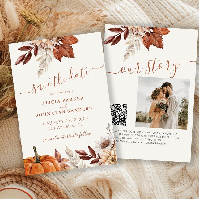 Reserve A Data Casamento moderno rústico com código QR floral em  (Criador carregado)