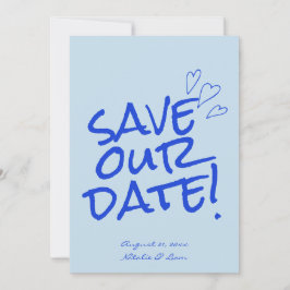 Reserve A Data Casamento Moderno Único e Simples Retron Azul Escr