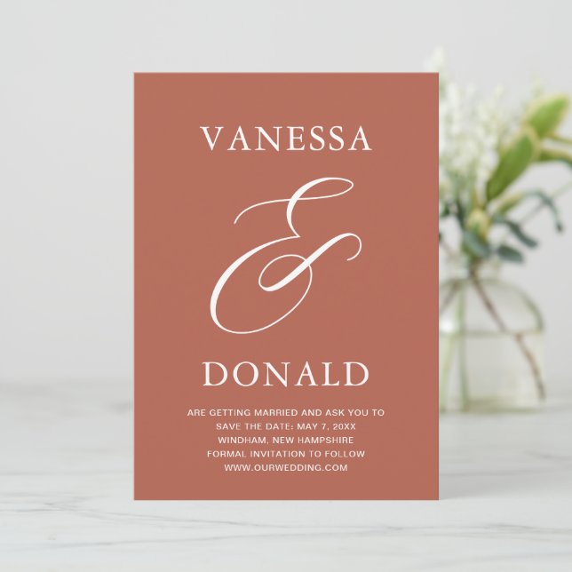 Reserve A Data Casamento Moderno Vanessa Terracotta (Em pé/Frente)
