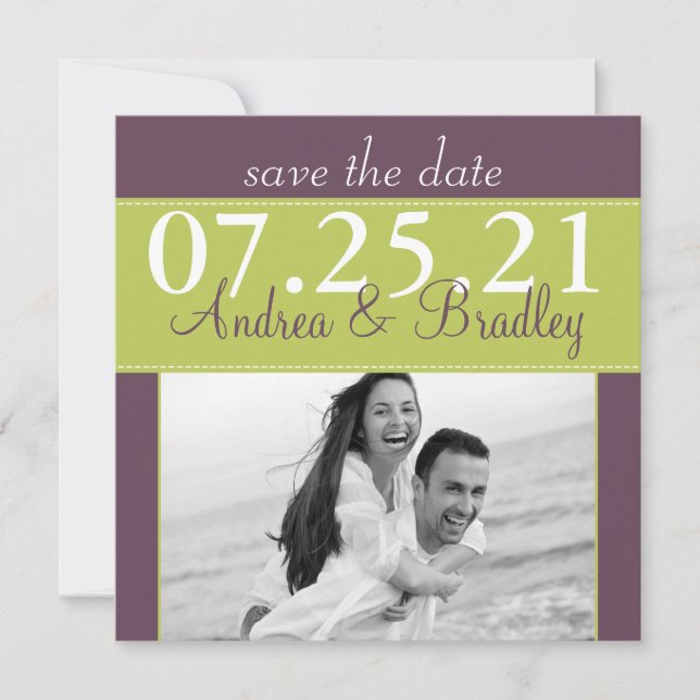 Reserve A Data Casamento Moderno Verde Primavera Roxo Salve a Dat (Frente)