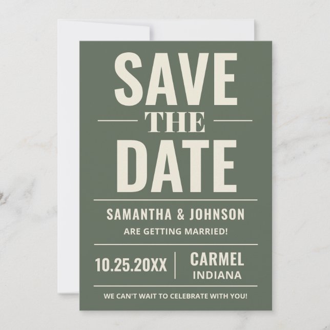Reserve A Data Casamento Moderno Verde Salvia Personalizado (Frente)