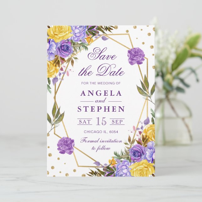Reserve A Data Casamento Moldura Dourada Flores Primavera Aquarel (Em pé/Frente)