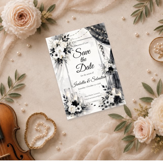 Reserve A Data Casamento Monocromático Elegante (Criador carregado)