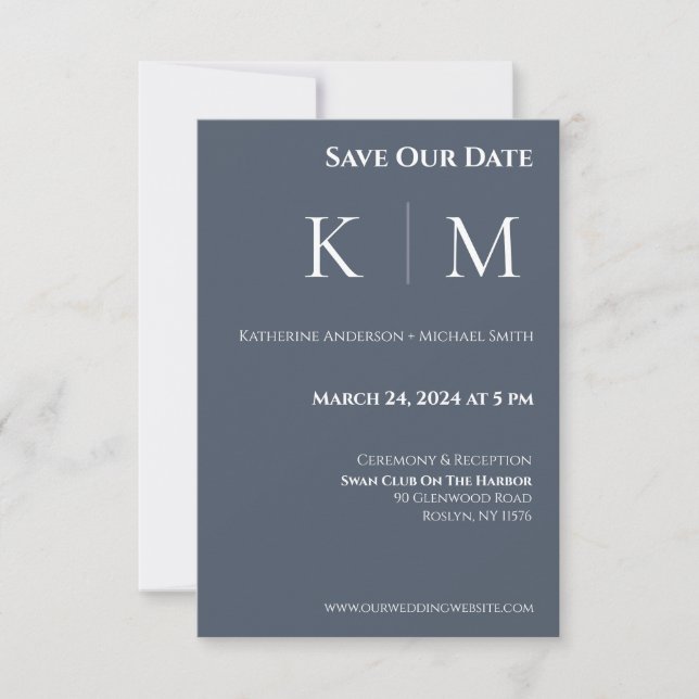 Reserve A Data Casamento-Monograma-Azul e Branco- (Frente)