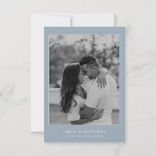 Reserve A Data Casamento Monograma Azul Empoeirado Vintage Formal