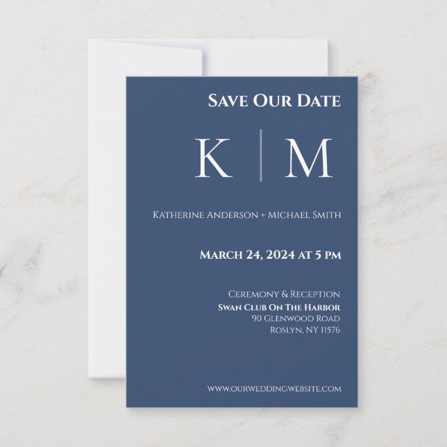 Reserve A Data Casamento-Monograma-Azul-escuro e Branco- (Frente)