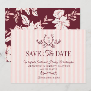 Reserve A Data Casamento Monograma de Vegetação Burgundy Rosado