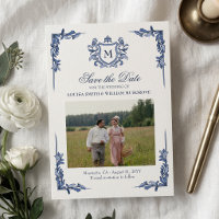 Casamento Monograma do Brasão Vintage Azul