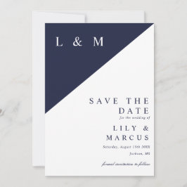 Reserve A Data Casamento Monograma Minimalista Azul Marinho Elega