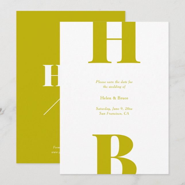 Reserve A Data Casamento Monograma Tipografia Chartreuse Moderna (Frente/Verso)